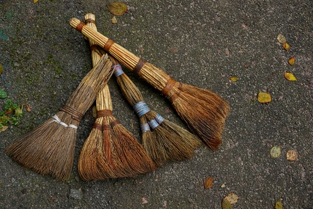 a set of old broomsの写真素材