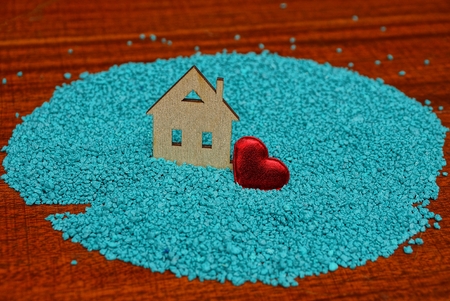 wooden house on a tableの写真素材