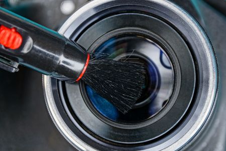 the brush clears the lens of the cameraの写真素材