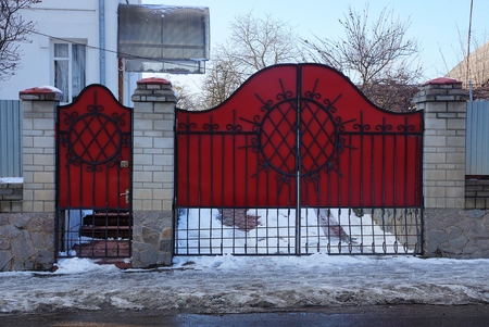 red white gatesの写真素材