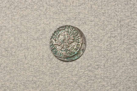 one old silver gray coin of lithuania on gray table
