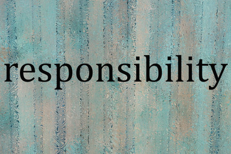 black word responsibility letters illustration on blue gray striped backgroundの写真素材