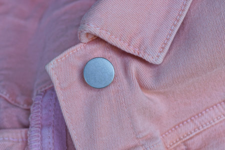 one gray metal rivet button on a pink cotton fabric on a jacketの写真素材