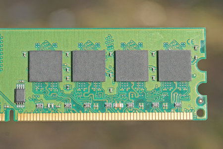 part on one rectangular green black video memory chip