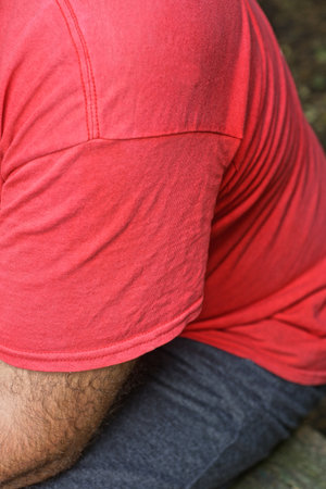 one man in red clothesの写真素材