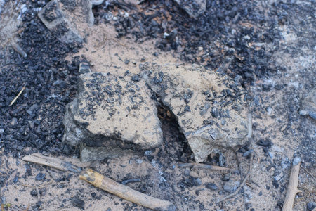 Gray black texture from burned coals and sang an extinct fire