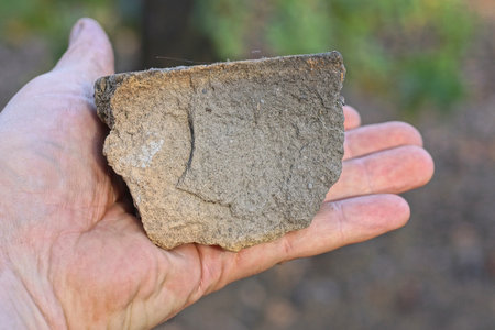 a man hand holds a large gray piece of stone