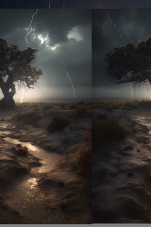 Cracked ground in stormy weather with dramatic sky AIの素材