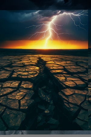 Cracked ground in stormy weather with dramatic sky AIの素材