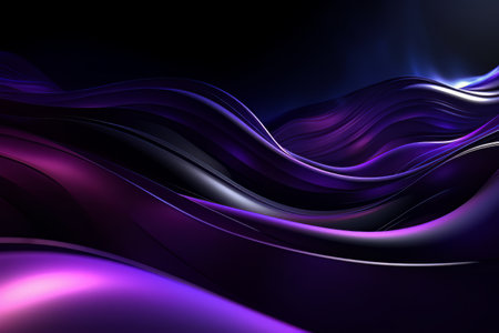 Network technology. Futuristic tech black background and purple waves Low poly 3d wire illustration AIの素材