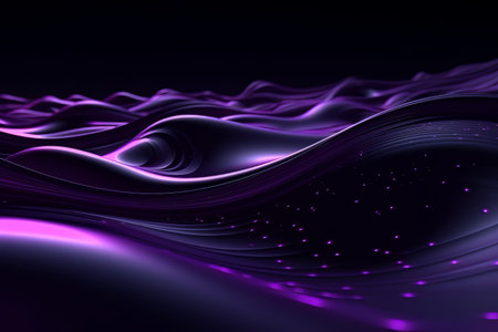 Network technology. Futuristic tech black background and purple waves Low poly 3d wire illustration AIの素材