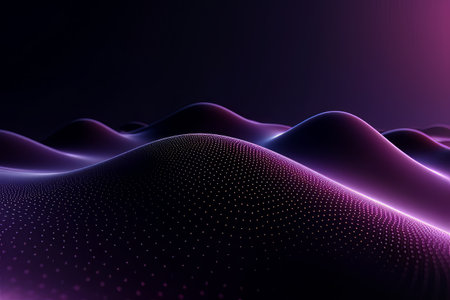 Network technology. Futuristic tech black background and purple waves Low poly 3d wire illustration AIの素材