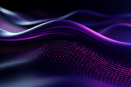 Network technology. Futuristic tech black background and purple waves Low poly 3d wire illustration AIの素材
