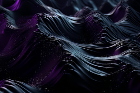 Network technology. Futuristic tech black background and purple waves Low poly 3d wire illustration AIの素材