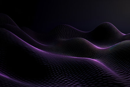 Network technology. Futuristic tech black background and purple waves Low poly 3d wire illustration AIの素材