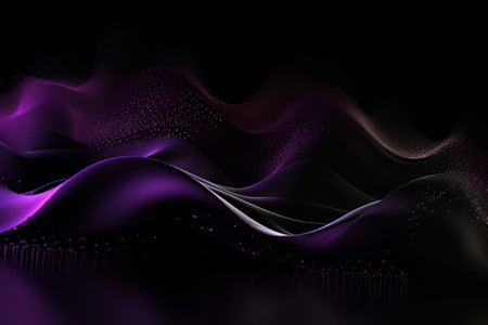 Network technology. Futuristic tech black background and purple waves Low poly 3d wire illustration AIの素材