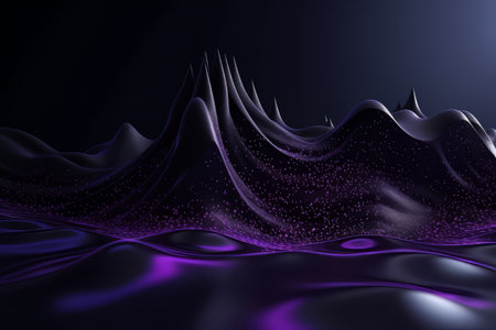 Network technology. Futuristic tech black background and purple waves Low poly 3d wire illustration AIの素材