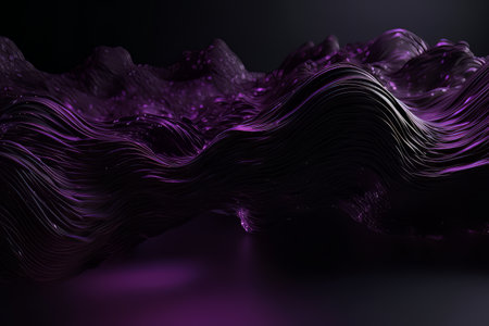 Network technology. Futuristic tech black background and purple waves Low poly 3d wire illustration AIの素材
