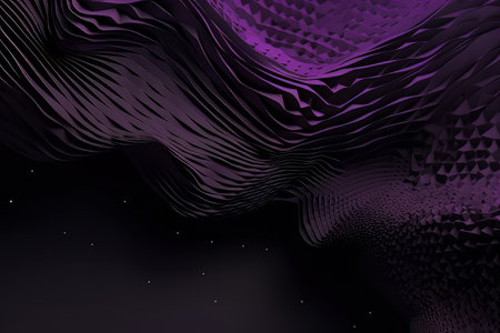 Network technology. Futuristic tech black background and purple waves Low poly 3d wire illustration AIの素材