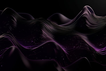 Network technology. Futuristic tech black background and purple waves Low poly 3d wire illustration AIの素材