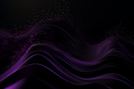 Network technology. Futuristic tech black background and purple waves Low poly 3d wire illustration AIの素材