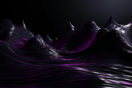 Network technology. Futuristic tech black background and purple waves Low poly 3d wire illustration AIの素材