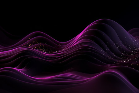 Network technology. Futuristic tech black background and purple waves Low poly 3d wire illustration AIの素材