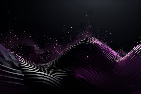 Network technology. Futuristic tech black background and purple waves Low poly 3d wire illustration AIの素材