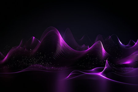 Network technology. Futuristic tech black background and purple waves Low poly 3d wire illustration AIの素材