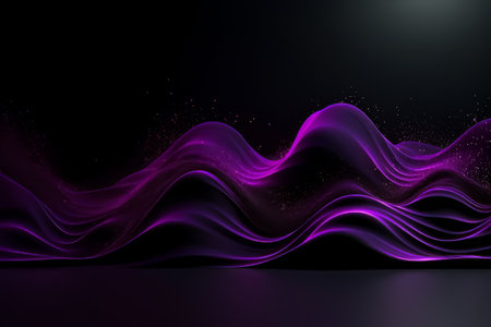 Network technology. Futuristic tech black background and purple waves Low poly 3d wire illustration AIの素材