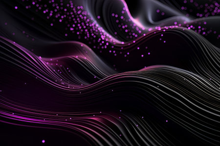 Network technology. Futuristic tech black background and purple waves Low poly 3d wire illustration AIの素材