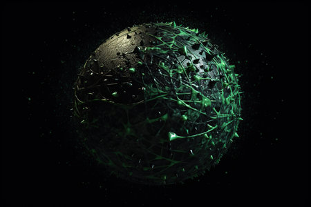 Network technology background futuristic tech green sphere background. Low poly 3d wire made with generative AI Scy fi space illustrationの素材