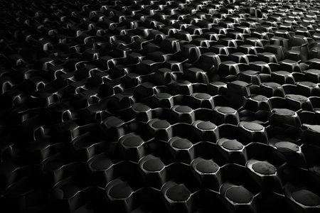Network connection concept black honeycomb shiny background. Futuristic Abstract 3D Geometric Background Design Made with Generative Space Illustration AI Scy fiの素材