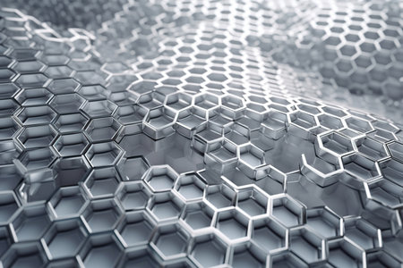 Network connection concept silver honeycomb shiny background. Futuristic Abstract 3D Geometric Background Design Made with Generative Space Illustration AI Scy fiの素材