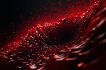 Network technology background futuristic tech red energy background. Low poly 3d wire made with generative AI Scy fi space illustrationの素材