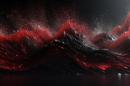 Network technology background acute futuristic tech red energy background. Low poly 3d wire made with generative AI Scy fi space illustrationの素材