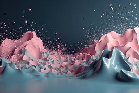 Network technology background futuristic tech blue and pink wave background. Low poly 3d wire made with generative AI Scy fi space illustrationの素材