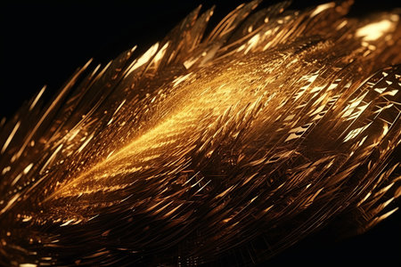 Network technology tech wavy lines digitally gold abstract background. Low poly 3d wire made with generative AIの素材