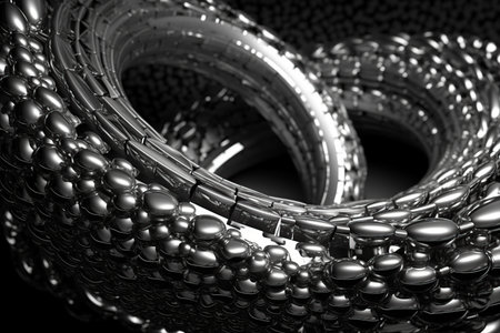 Network technology background tech abstract silver round frame of circle background. Low poly 3d wire made with generative AI Scy fi space illustrationの素材