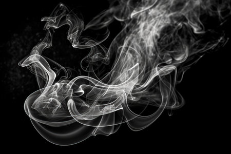 detailed white smoke on black background made with Generative AIの素材