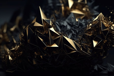 Polygonal black and gold abstract with spiky connection structure made with generative AIの素材