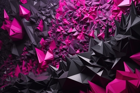 Polygonal black and pink abstract with spiky connection structure made with generative AIの素材