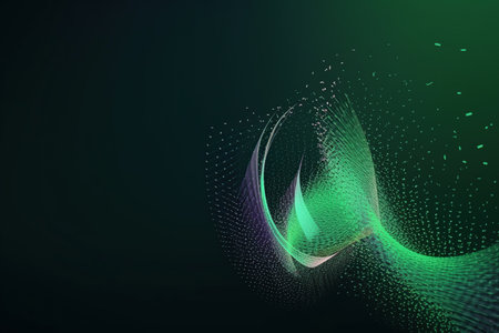Network technology background Futuristic tech black background Low poly green wave 3d wire illustration made with generative AIの素材