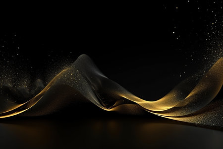 3d abstract futuristic illustration Low poly shape with connecting dots and lines on dark background black gold made with generative AIの素材