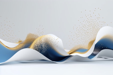 Gold blue white abstract wave acrylic cream texture streamlined shape made with generative AIの素材