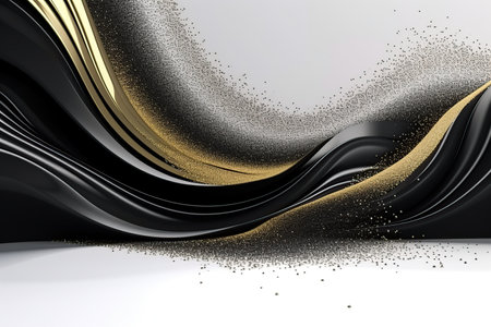 Black white gold abstract wave streamlined shape made with generative AIの素材