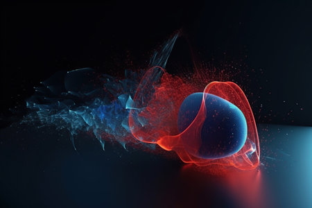 Blue and red abstract glowing wave made with generative AIの素材