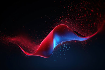 Blue and red abstract glowing wave made with generative AIの素材