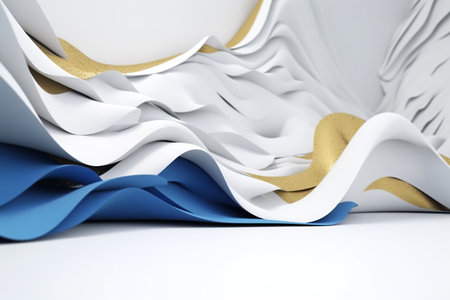 Gold blue white abstract wave acrylic cream texture streamlined shape made with generative AIの素材