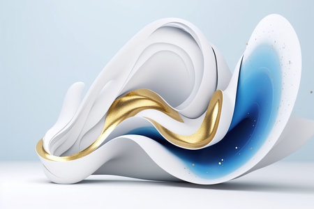 Gold blue white abstract wave acrylic cream texture streamlined shape made with generative AIの素材
